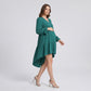Maternity V Neck High Low Mini Dress with Long Sleeves and Tiered Hem