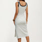 Striped Rib-Knit Scoop Neck Midi Tank Dress with Side Slit