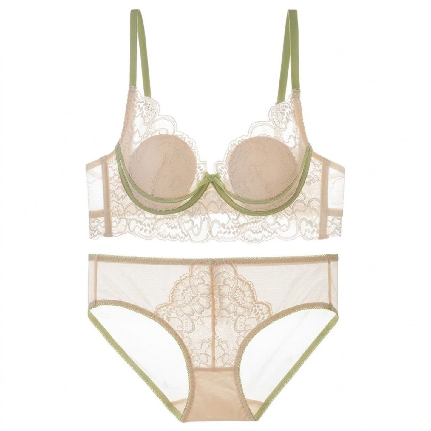 2 Piece Embroidered Lace Underwire Bra and Panty Lingerie Set