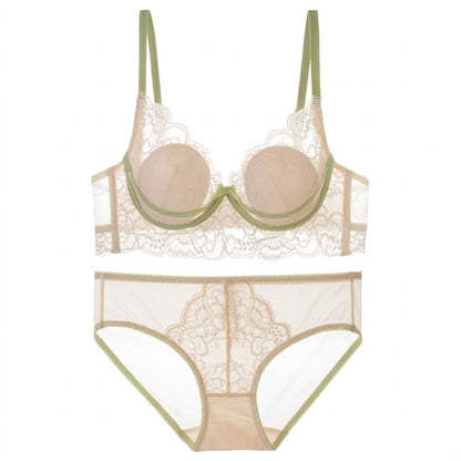 2 Piece Embroidered Lace Underwire Bra and Panty Lingerie Set