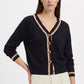 Contrast Stripe V-Neck Button-Front Knit Cardigan