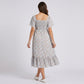 Maternity Floral Square Neck Midi Dress with Smocked Bodice and Flutter Sleeves