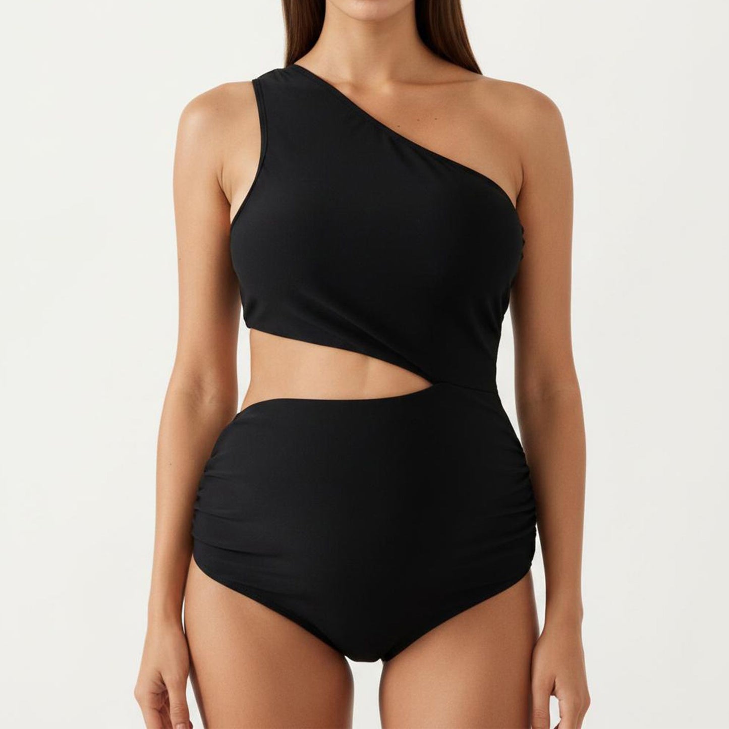 Maternity One-Shoulder Swimsuit with Cutout Detail and High Waist Design