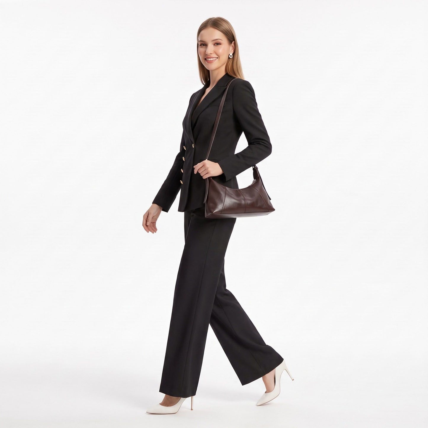 Double Breasted Blazer and Straight Leg Pants Two Piece Suit Set