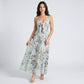 Floral Print Tie Front Maxi Dress with Spaghetti Straps and Flowy Skirt