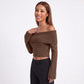 Off Shoulder Foldover Cropped Knit Sweater