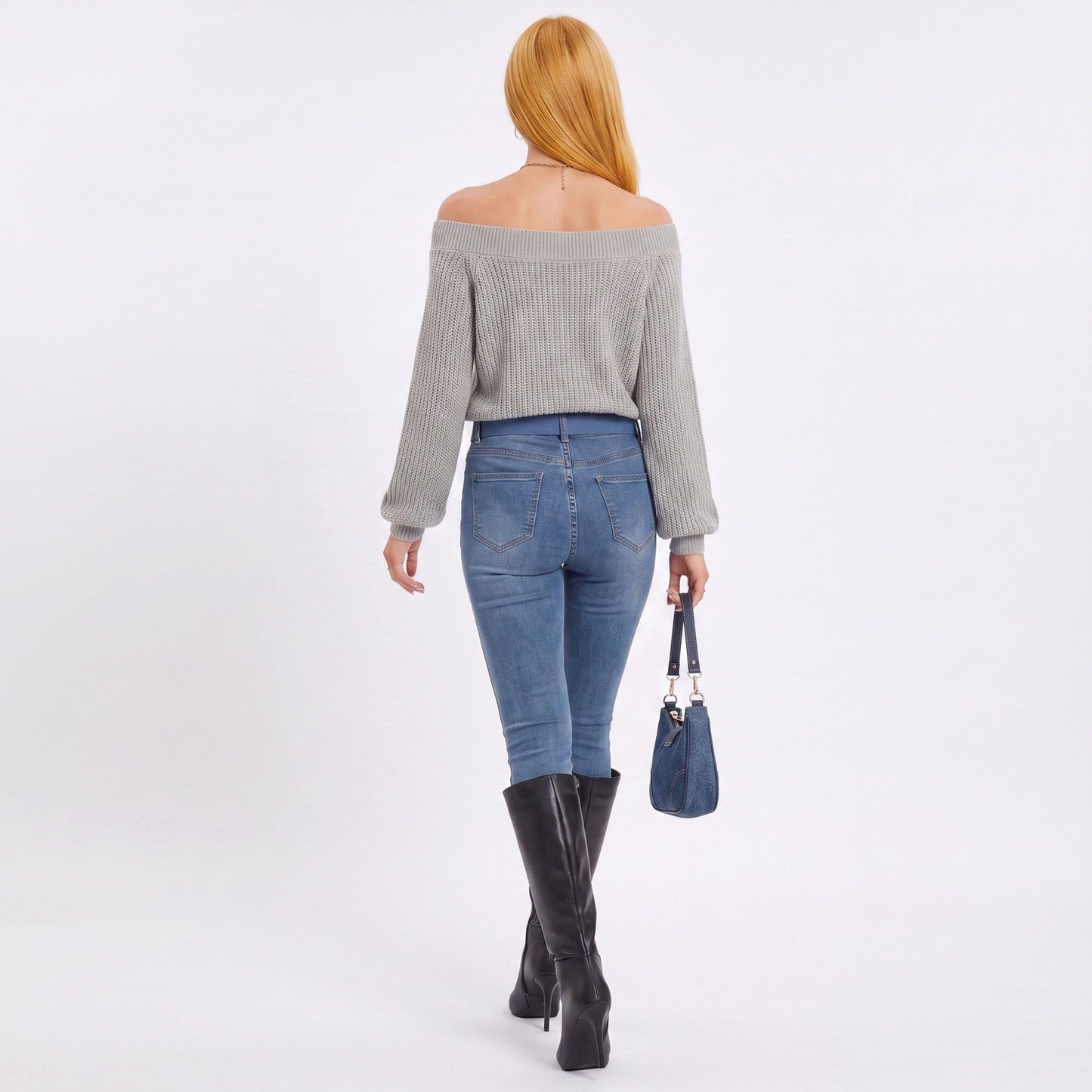 Off Shoulder Pointelle Knit Long Sleeve Sweater