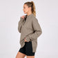 Quarter Zip Mock Neck Long Sleeve Tunic Sweatshirt with Side Slits
