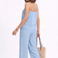 Sleeveless Button Front Jumpsuit with Crochet Lace Back