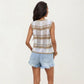 Sleeveless Striped Crochet Knit Vest with Tie Front and Open Stitch Design