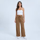 High Rise Drawstring Wide Leg Utility Pants with Patch Pockets