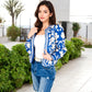 Embroidered Open Front Jacket Puff Sleeves Floral Detailing