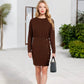 Long Sleeve Button-Detail Bodycon Dress Side Wrap Design