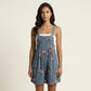Floral Denim Overall Romper Adjustable Strap Sleeveless Shortalls Loose Fit