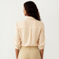 Striped Button Down Blouse with Collared Neckline and Puff Sleeves
