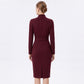 Long Sleeve Stand Collar Sheath Dress with Asymmetric Button Detail