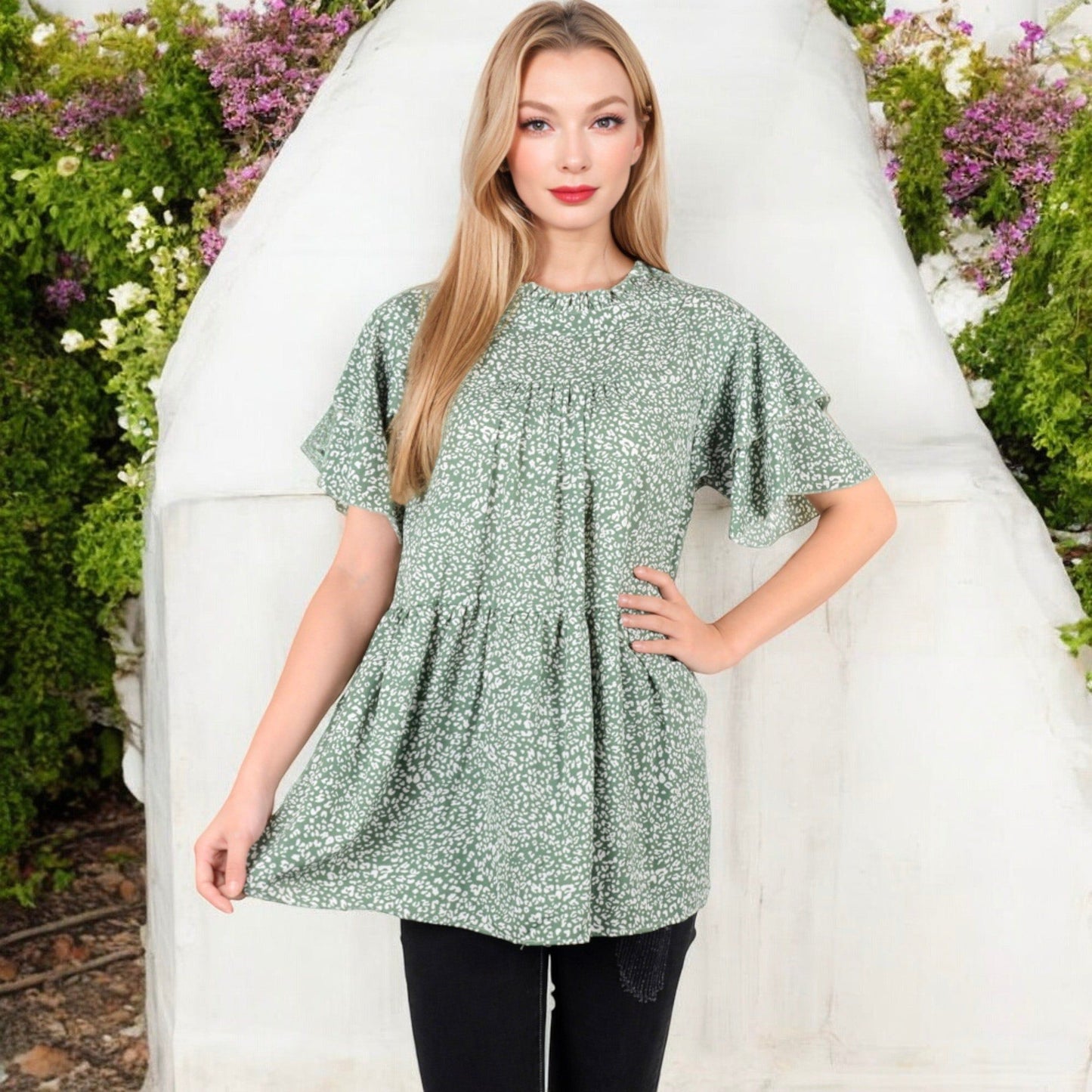 Babydoll Blouse with Ruffled Hem and Loose Fit