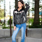 Faux Leather Jacket with Bow and Zipper Front Closure