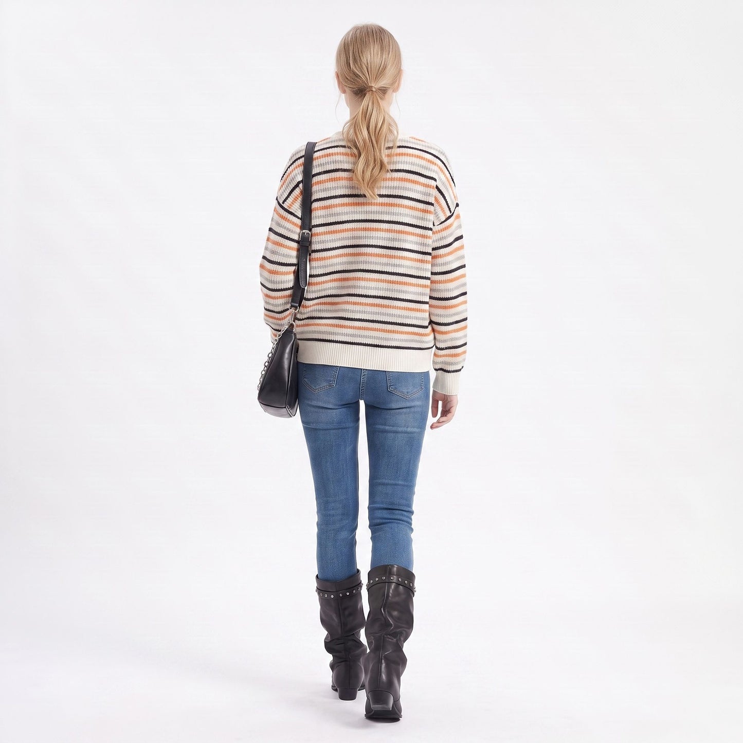 Multicolor Striped Crewneck Long Sleeve Knit Sweater