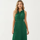 Sleeveless Midi Dress with Pleated Skirt and Tie Neck Detail