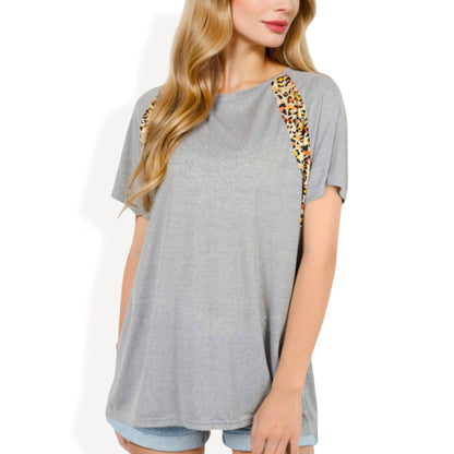 Short Sleeve Leopard Print T-Shirt with Raglan Sleeves