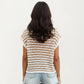 Short Sleeve Striped Crochet Knit Top with Open Stitch Texture and Relaxed Fit