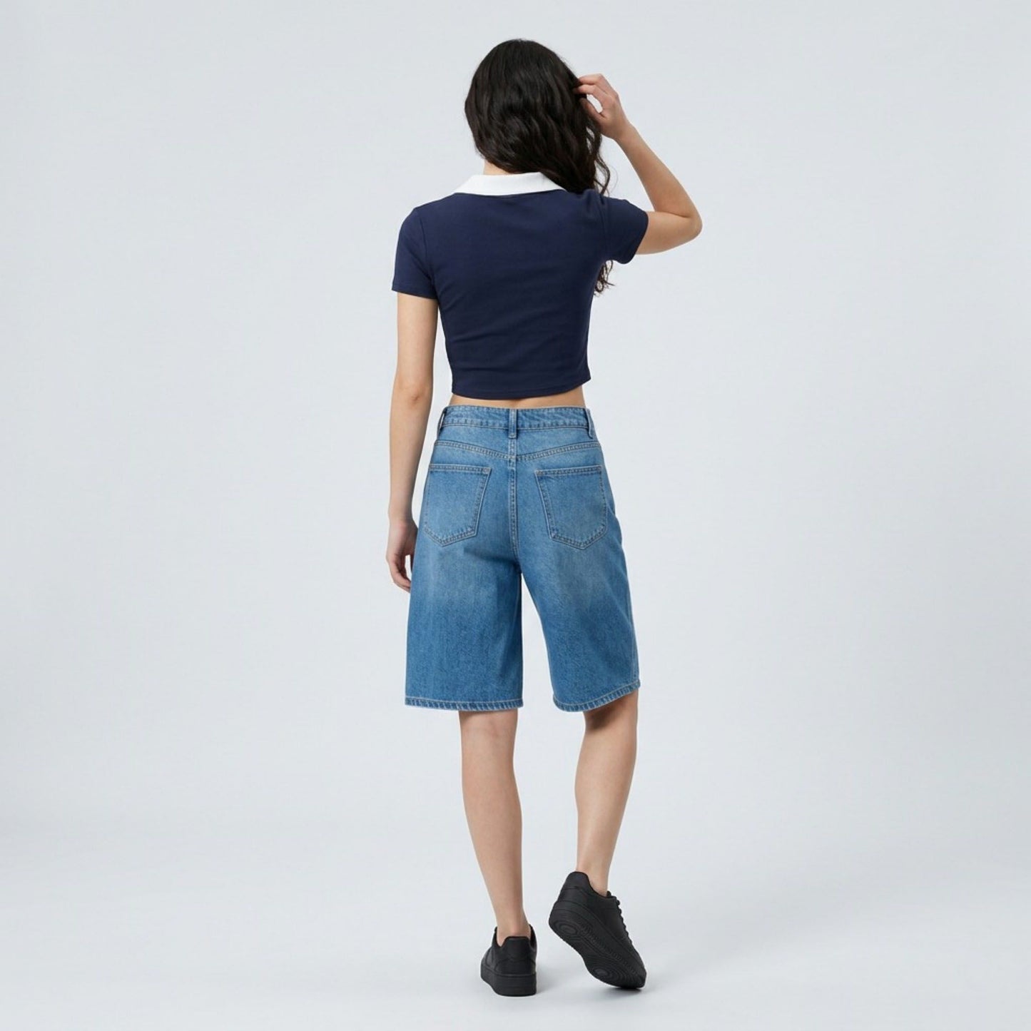 High-Waisted Denim Bermuda Shorts Cute