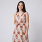 Botanical Print Sleeveless V-Neck Tie Waist Maxi Dress with Side Pockets and Relaxed A-Line Silhouette