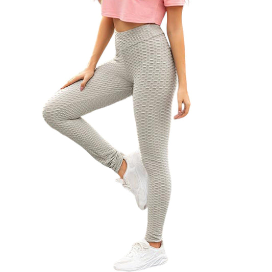 High Waisted Yoga Pants with Textured Honeycomb Design