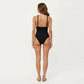 Maternity Ribbed One-Piece Swimsuit with Plunging Neckline and Ruched Waist
