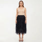 Layered Tulle Midi Skirt with Cascading Ruffle Panels and Flowing Sheer Texture Creating a Voluminous Silhouette