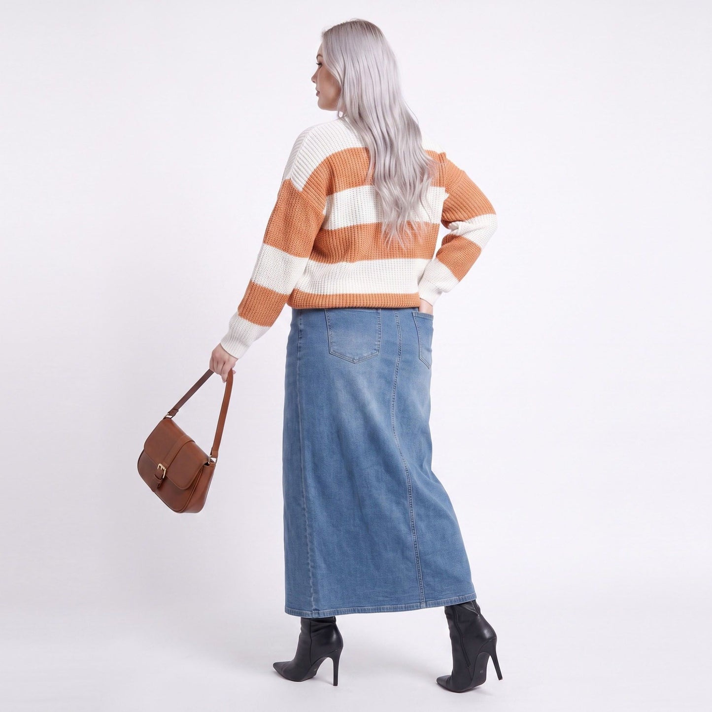 Plus Size Striped Crewneck Relaxed Fit Sweater