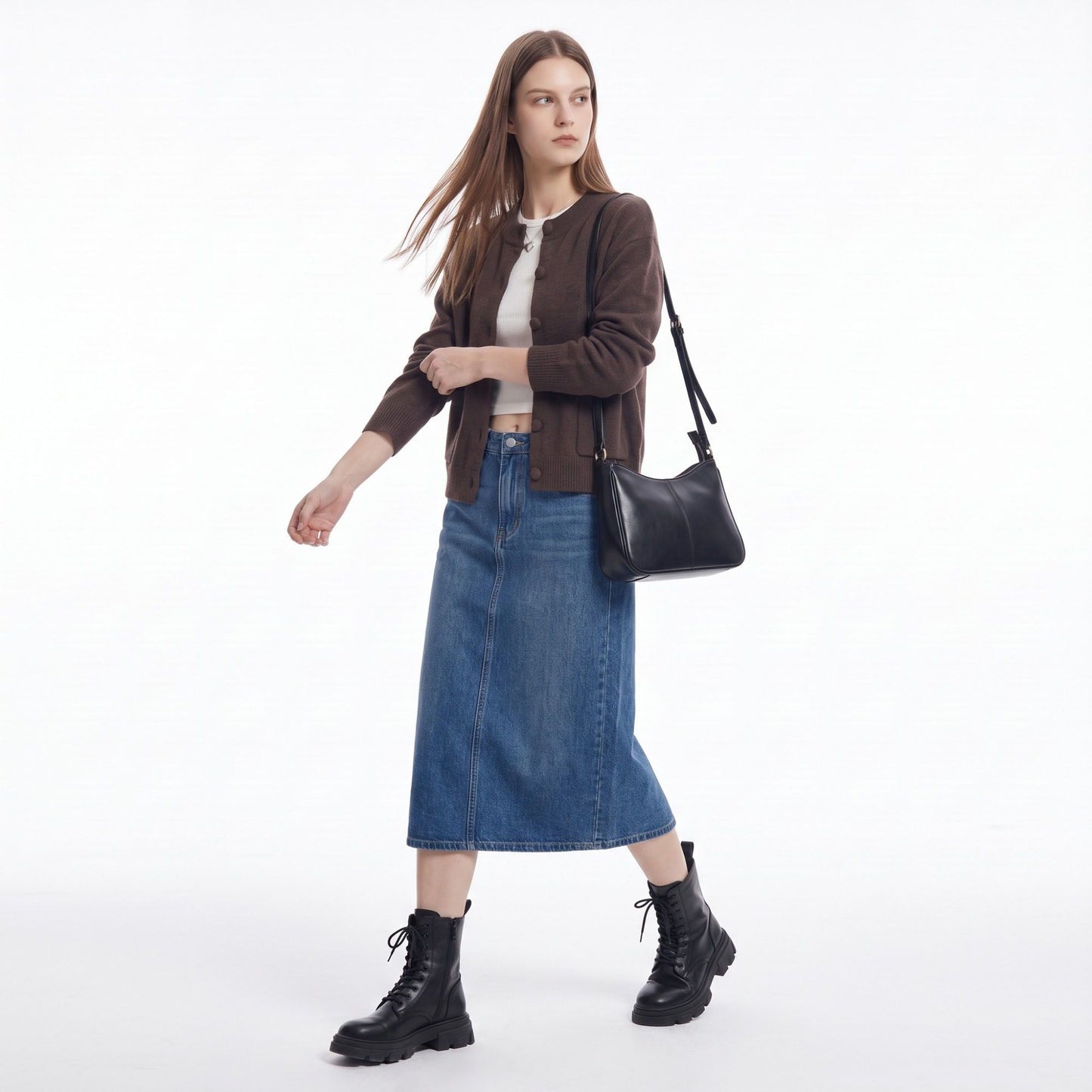 Soft Knit Crewneck Button Front Cardigan with Pockets
