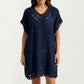 Sheer Crochet Trim Cover Up Dress with Tassel Detail Relaxed Fit and Short Sleeves