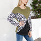 Long Sleeve Ribbed Knit Leopard Print Top with V-Cut