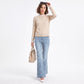 Lace Trim Crew Neck Sweater Long Sleeve Ribbed Hem Classic Knit Pullover