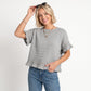Short Sleeve Sweater Top Lace Ruffle Hem Textured Knit Blouse