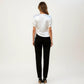 Satin V Neck Blouse with Puff Sleeves and Side Ruched Drawstring