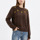 Floral Embroidered Cable Knit Crewneck Sweater