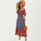 Puff Sleeve Maxi Dress with Mixed Floral Print and Border Hem