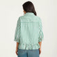 Striped Button Down Blouse with Collar Three Quarter Sleeve Peplum Hem Pocket Detail Casual Shirt