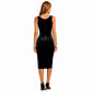 Velvet Bodycon Midi Dress with Square Neckline Wide Straps Back Zipper Side Slit and Fitted Silhouette