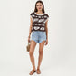 Sleeveless Floral Knit Vest Top with Crew Neck and Contrast Trim
