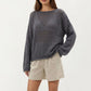 Women's Lightweight Open Knit Long Sleeve Sweater Top with Relaxed Fit and Subtle Sheer Texture