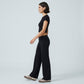 Foldover Waistband Full-Length Wide-Leg Trousers