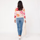 Lip Print V-Neck Long Sleeve Knit Sweater