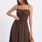 Smocked Midi Dress Spaghetti Strap Tie Front A Line Dress