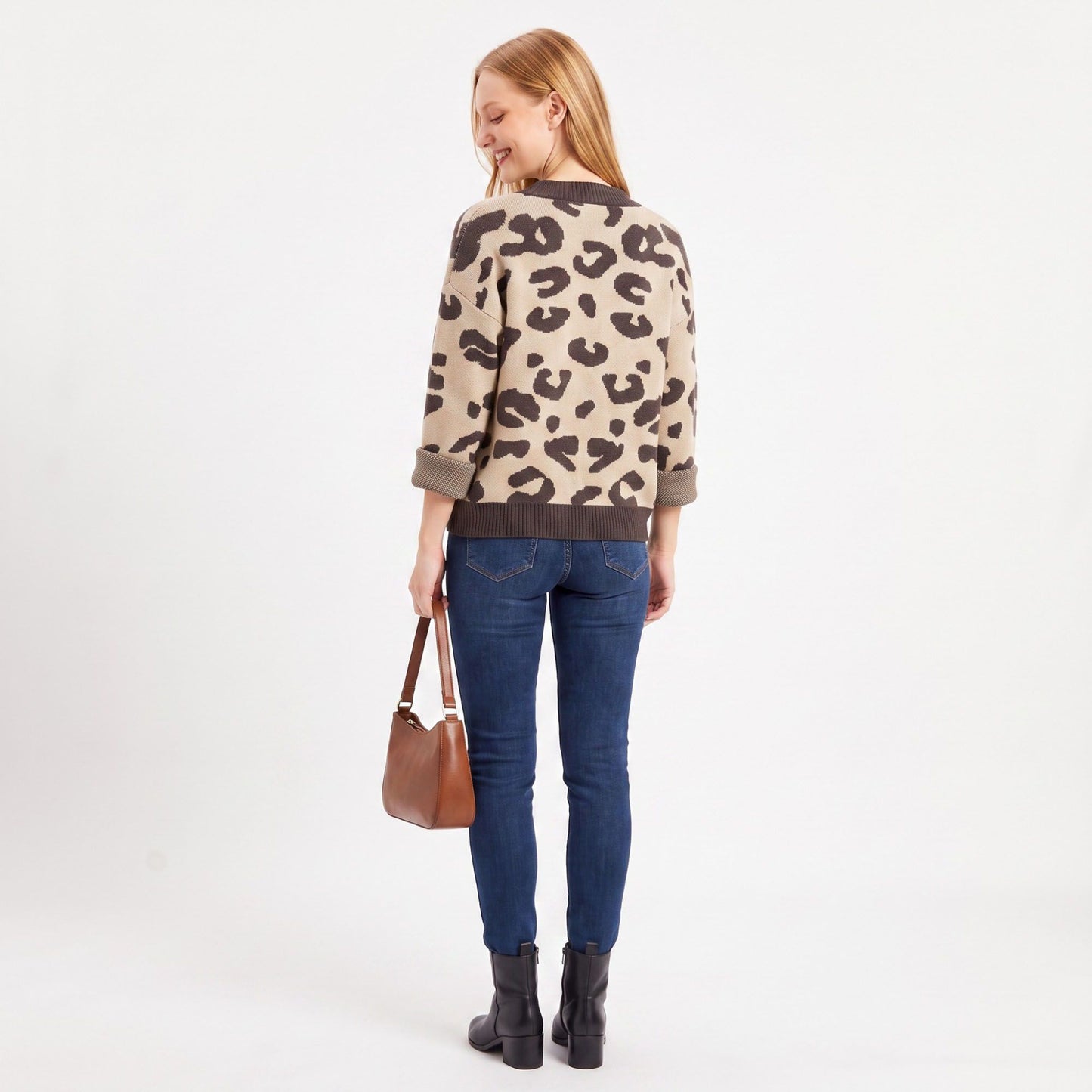 Leopard Print V-Neck Button-Front Cardigan Sweater