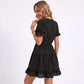 Swiss Dot V-Neck Lace Trim Tiered Ruffle Mini Dress