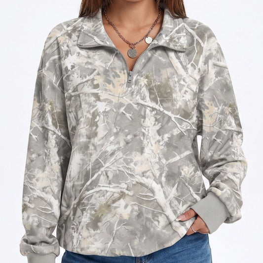 Camo Print Quarter Zip Long Sleeve Pullover Sweatshirt